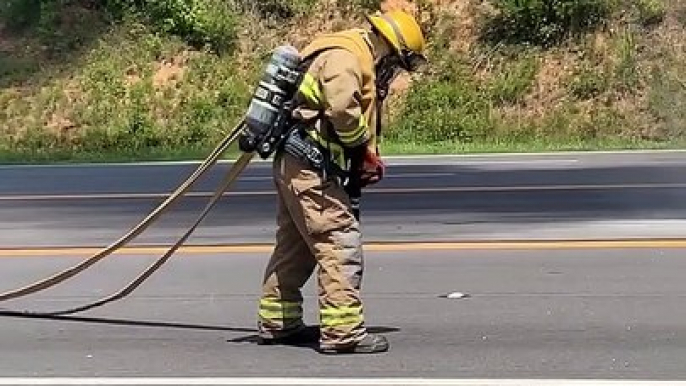 Truck Engulfed in Flames Rolls into Fire Truck