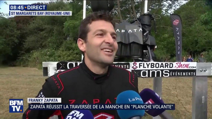 "Les 5 derniers kilomètres, j'ai pris un plaisir de fou." Les premiers mots de Franky Zapata après sa traversée de la Manche en Flyboard