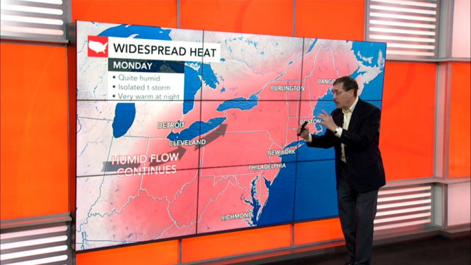 Record heat strikes East before midweek storms