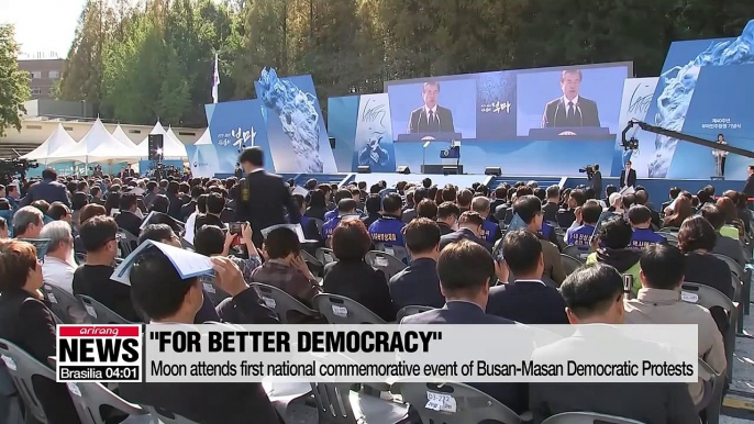 President Moon calls for better democracy at event commemorating Busan-Masan Democratic Protests