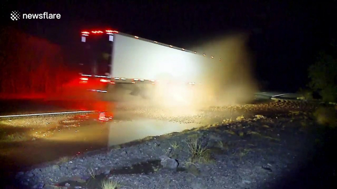 Around 100 vehicles stuck and drivers trapped on California State Route 62 as recent storms cause heavy roadway flooding