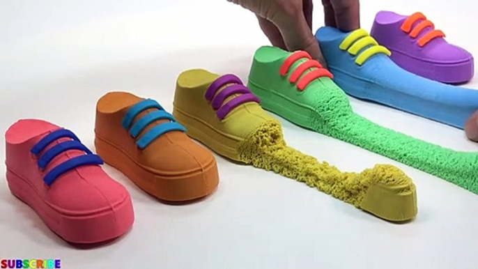 Learn Colors Kinetic Sand VS Mad Mattr Rainbow Shoes Surprise Toys How To Make For Kids