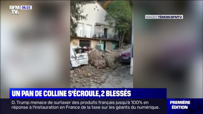 Les images d'un pan de colline qui s'est écroulé et qui a fait deux blessés dans les Alpes-de-Haute-Provence