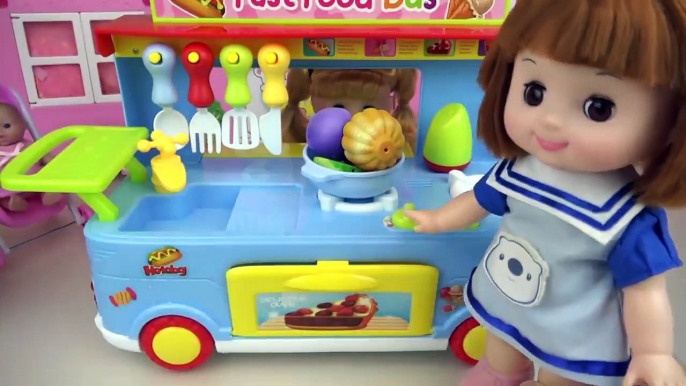 Baby Doli and food car toy with surprise eggs baby doll play