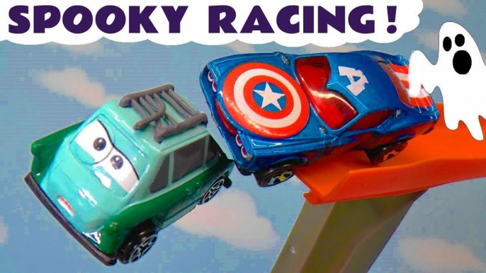 Hot Wheels Spooky Challenge Funlings Race with Disney Pixar Cars 3 Lightning McQueen vs DC Comics and PJ Masks in this Family Friendly Full Episode English