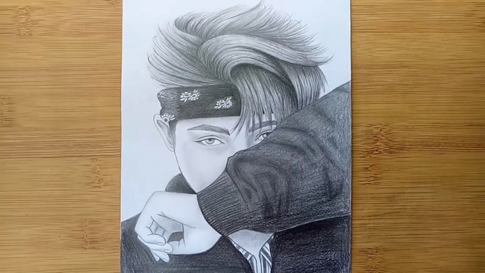 Pencil sketch Drawing of BTS (Kim Namjoon) - step by step  -- How to draw a boy_2