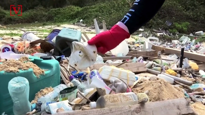 Discarded Coronavirus Face Masks Adding to Pollution on Hong Kong Beach