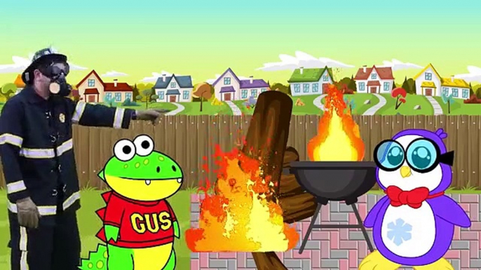 Ryan Pretend Play learning Fire Safety from Firefighters with Gus the Gummy Gator!