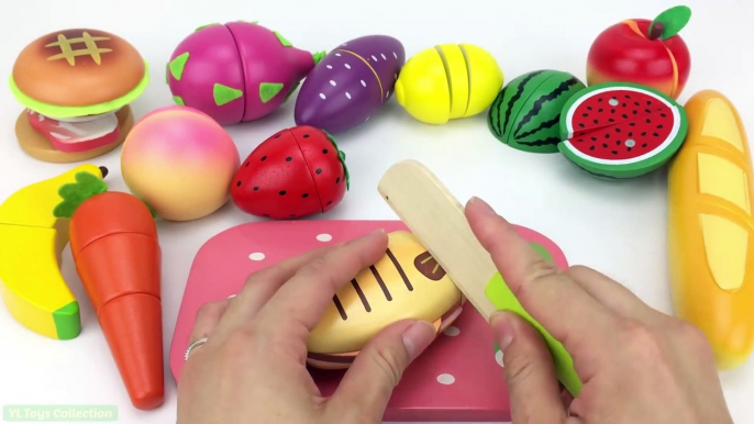 Learn Names of Fruit and Vegetables with Fish Apple Wooden Cutting Toys Learning Videos