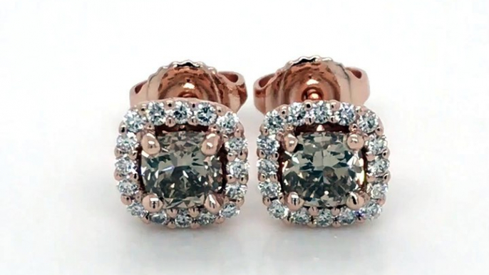 Champagne Diamond Halo Earrings in 14kt. Rose Gold (1.30ct. tw.)