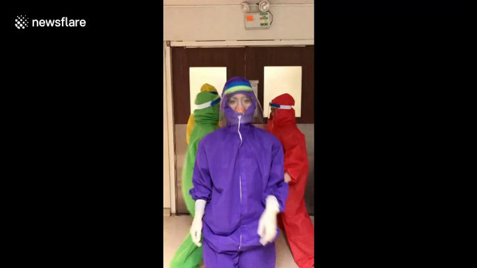 Philippine nurses make 'Teletubbies' themed protective suits during coronavirus crisis