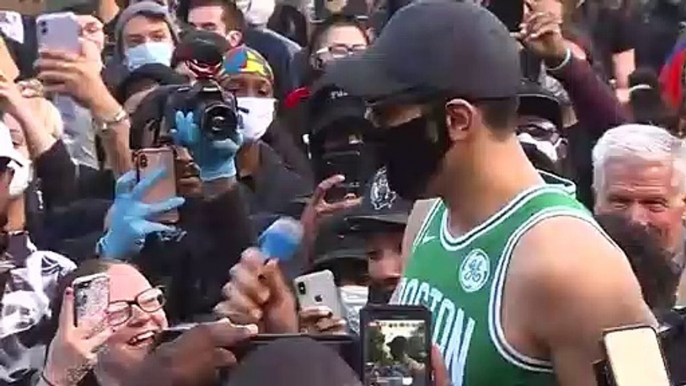 Celtics Enes Kanter Addresses Boston Protest Crowd