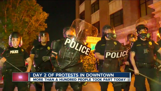 Day two of protests continue  in front of the Bakersfield Police Department continue through the evening