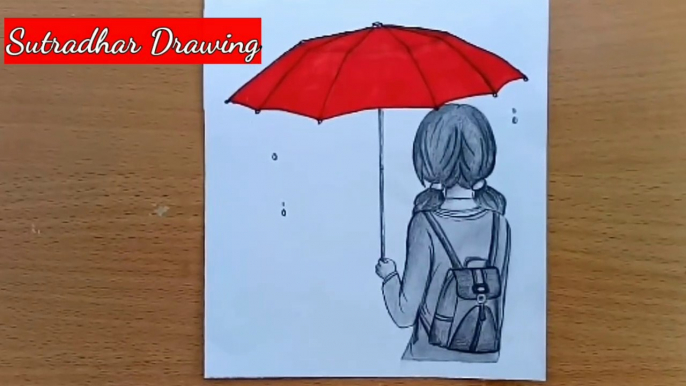 How to draw School going girl.Cute School Girl Easy drawing for beginners | How to draw a girl with a Umbrella and School bag | Easy way to draw a girl | Cómo dibujar a una niña con un paraguas y una mochila escolar |  Manera fácil de dibujar una niña