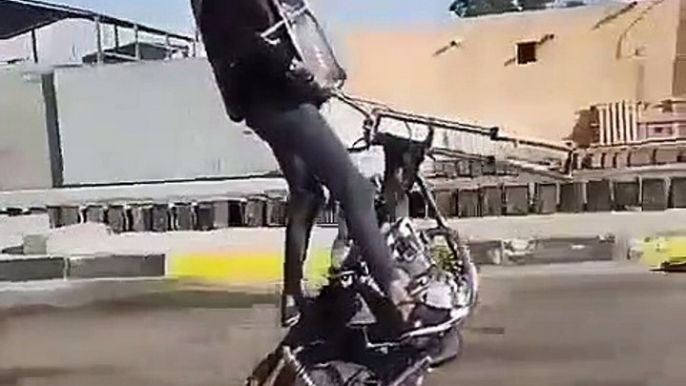 One wheel bike riding