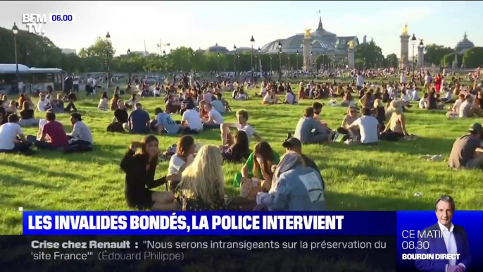 La police tente de faire respecter la distanciation sur l'esplanade des Invalides prise d'assaut