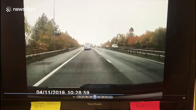 UK driver blocks trucker driving the wrong way up slip road in Ellesmere Port