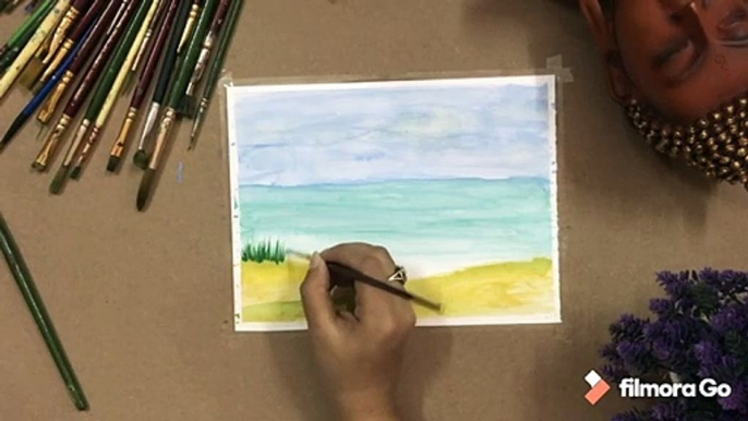 BEACH PAINTING WITH WATER COLOURS __ Simple nature paintings for beginners