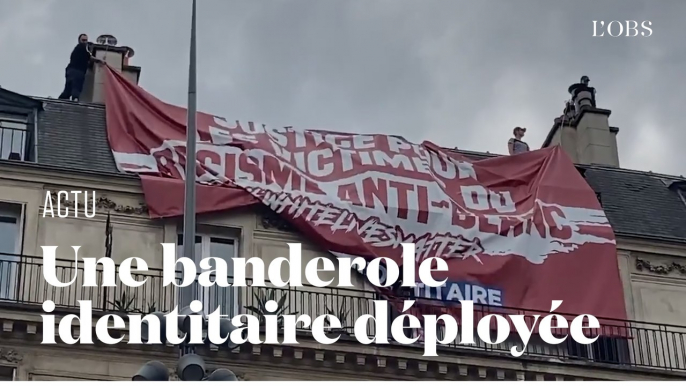 Une banderole identitaire déployée lors de la manifestation contre les violences policières