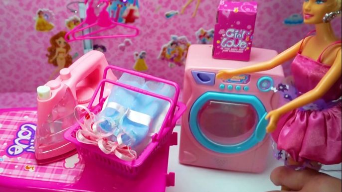 Barbie Iron Set- Washing Machine Toys- Barbie doll house cleaning- Toys for kids- Fun for kids