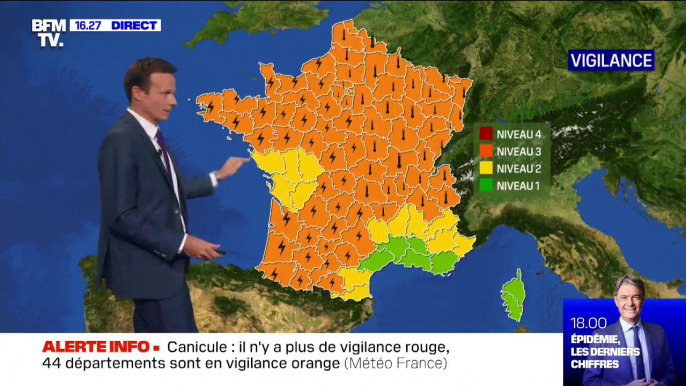 44 départements en vigilance orange canicule, 47 en vigilance orange orages