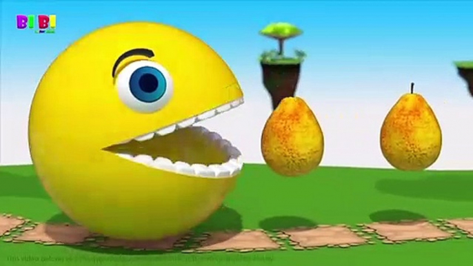 Pacman Fun Play on Desert Island, Eats Fruits and slides down a Magic Wood Slide