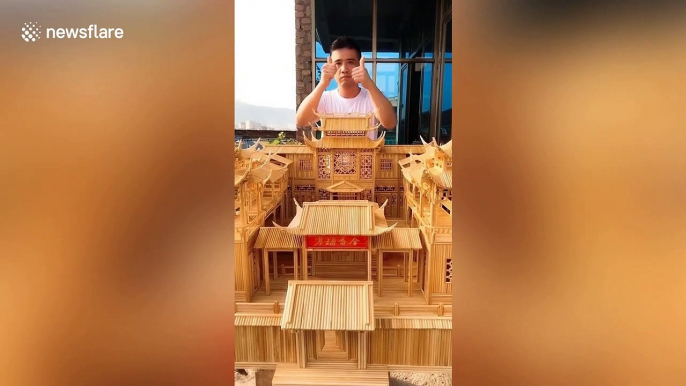 Chinese man uses thousands of chopsticks to create miniature building worth £2,000