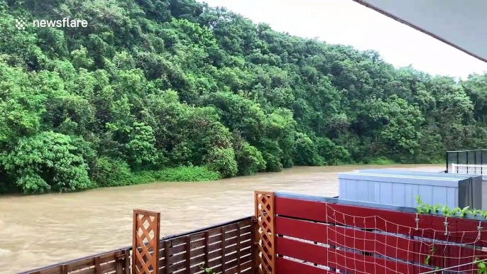 Typhoon Maysak floods river and heavy rains in Japan