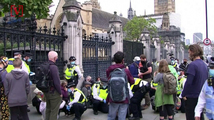 Climate Change Activists Glue Themselves to Sidewalk in Protest