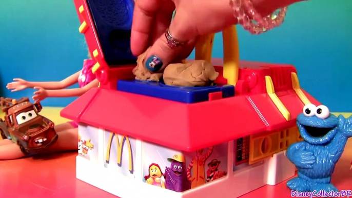 Play Doh McDonald's Restaurant Playset With Cookie Monster & Barbie DIY Burgers Fries McNuggets