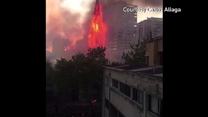 Chilean church spire collapses during protests