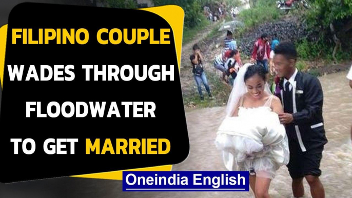 Filipino couple wades through floodwater to get married, pics go viral|Oneindia News