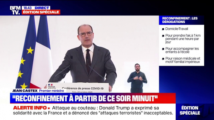 Jean Castex: "Les frontières extérieures seront fermées sauf pour les déplacements des ressortissants français et des résidents en France, sous couvert de la pratique de tests"