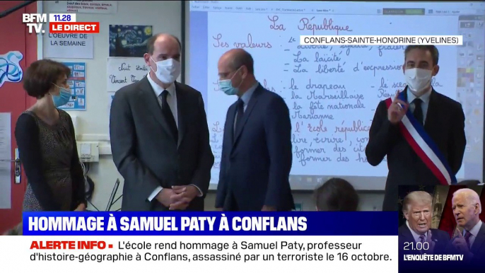 Jean Castex assiste à l'homme rendu à Samuel Paty au collège de Conflans-Sainte-Honorine