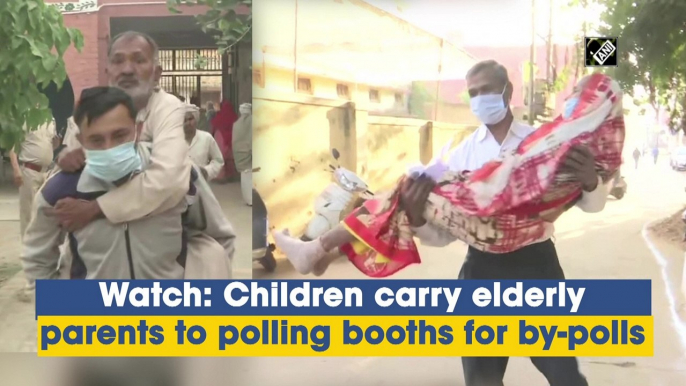 Children carry elderly parents to polling booths for by-polls