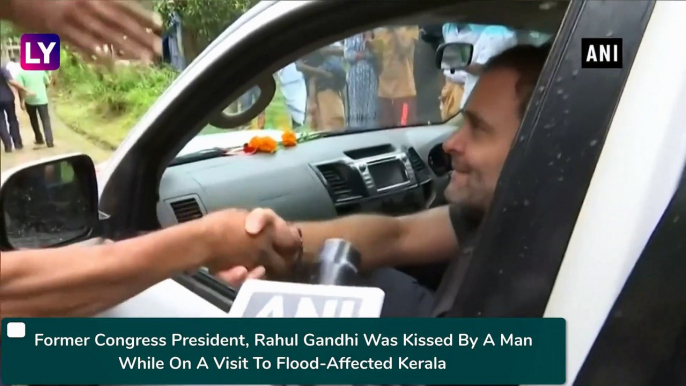 Rahul Gandhi Gets Kissed By A Man During His Visit To Flood Affected Wayanad In Kerala