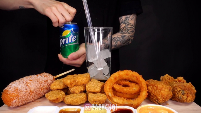 MOST POPULAR FOOD FOR ASMR (KFC, ONION RINGS, MOZZARELLA CORN DOG, CHICKEN NUGGETS) NO TALKING