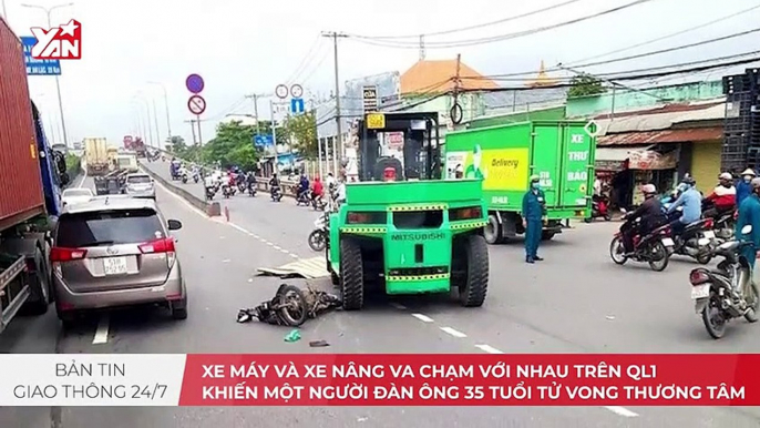 Xe máy và xe nâng va chạm với nhau trên QL1 khiến một người đàn ông tử vong