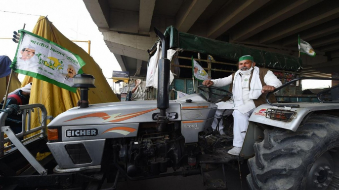 Farmer leader Rakesh Tikait leads the tractor rally in Delhi