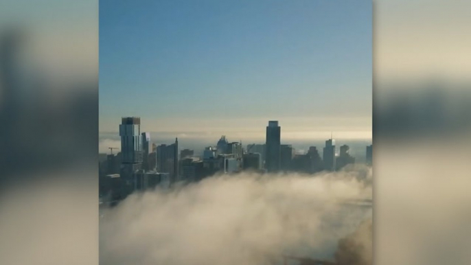 Downtown Austin hides in the clouds