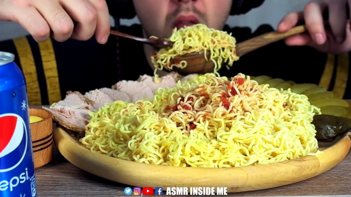 ASMR EATING  NOODLES + RED TOMATO SAUCE and MEAT + CHEESE SAUCE and PICKLES (NO TALKING) MUKBANG