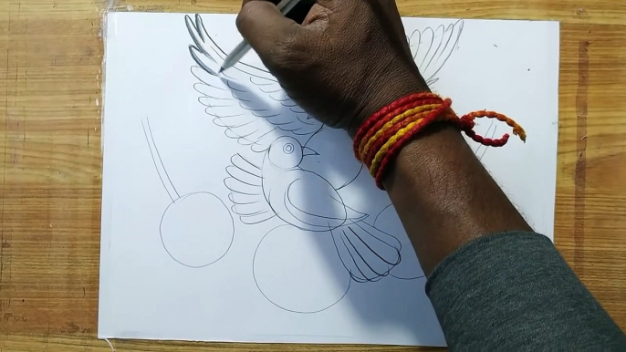 how to draw a pigeon and rose flowers with pencil sketch,how to draw birds and flowers,bird drawing, -