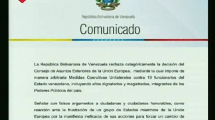 Venezuela rechaza las medidas coercitivas impuestas por la UE contra 19 funcionarios del Estado