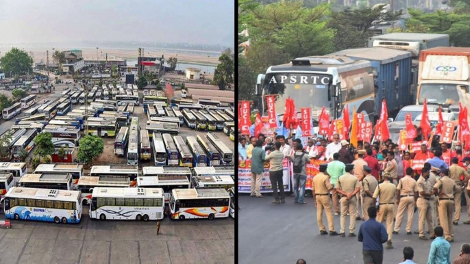 #AP Government Supports Bharat Bandh RTC Buses Confined Depots