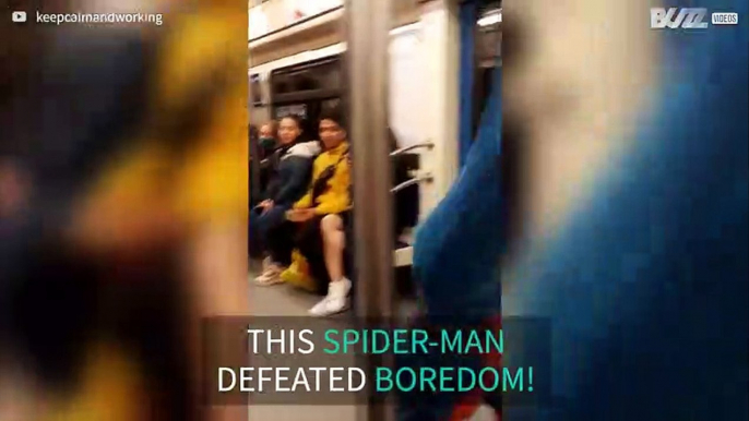 Spider-Man entertains subway passengers