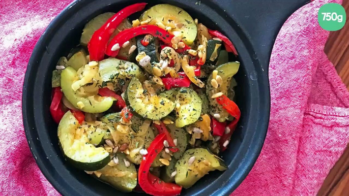 Cocotte de courgettes et poivrons, graines de couscous