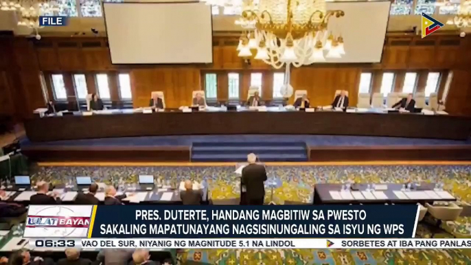 Pangulong Duterte, handang magbitiw sa pwesto sakaling mapatunayang nagsisinungaling sa isyu ng WPS; buhay at kaligtasan ng PCG, ‘di isusugal ng Pangulo; Ret. SC Justice Carpio, kumasa sa hamong debate kay Pangulong Duterte