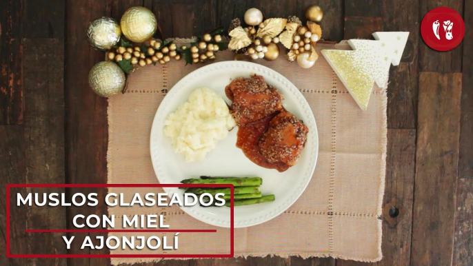 Muslos glaseados con miel y ajonjolí  Receta para Navidad  Directo al Paladar México