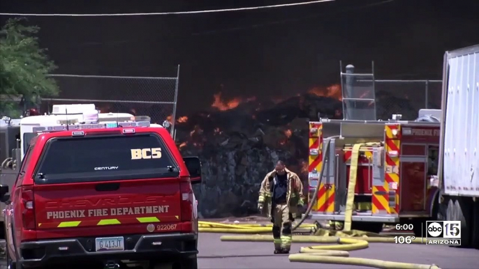 Six-alarm recycling yard fire ignites in Phoenix