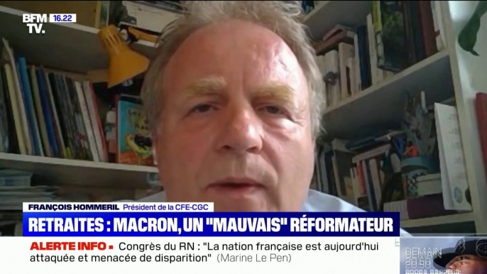 Pour François Hommeril (CFE-CGC), les réformes d'Emmanuel Macron sont "très mauvaises et nocives pour l'emploi"